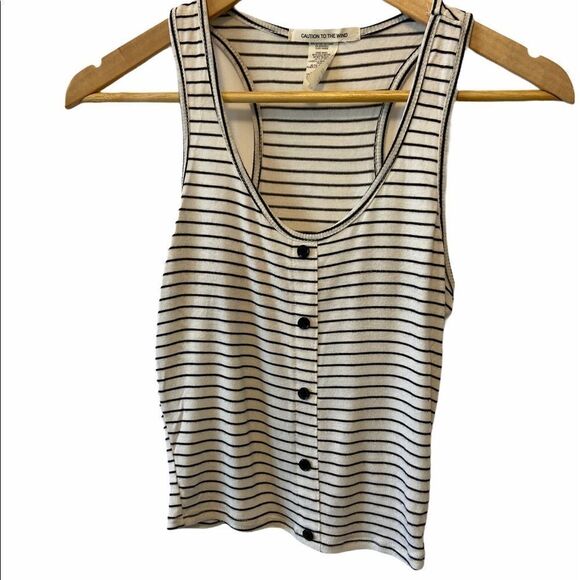 CAUTION TO THE WIND Striped Short Racerback Tank - Picture 1 of 8